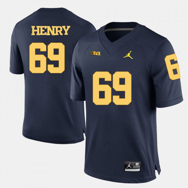 University of Michigan #69 Men Willie Henry Jersey Navy Blue College College Football